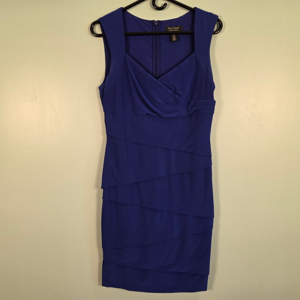White House Black Market Blue Instantly Slimming Tiered Sheath Dress 10 Wedding